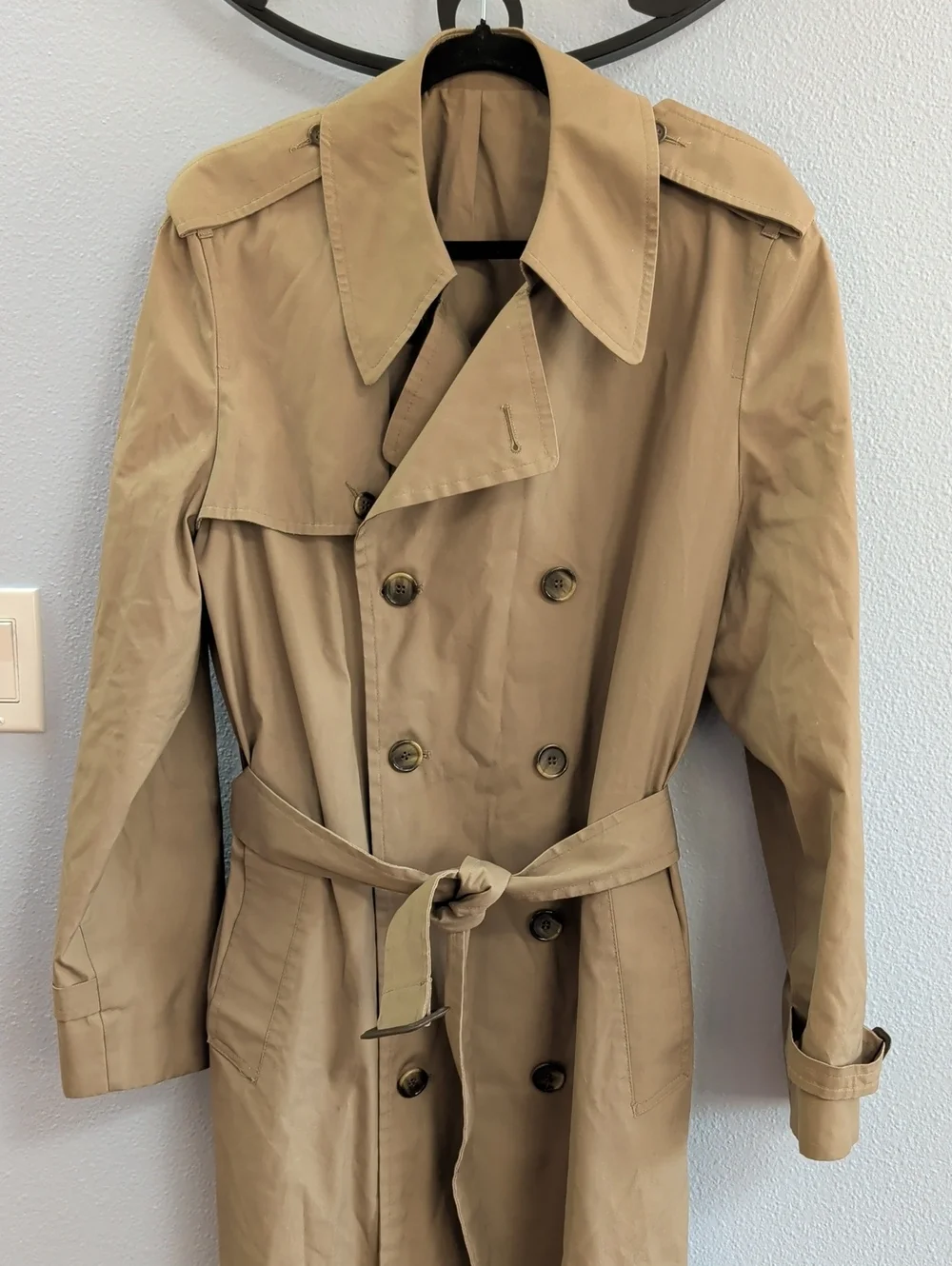 London Fog Maincoats Tan Double-Breasted Trench Coat with Belt